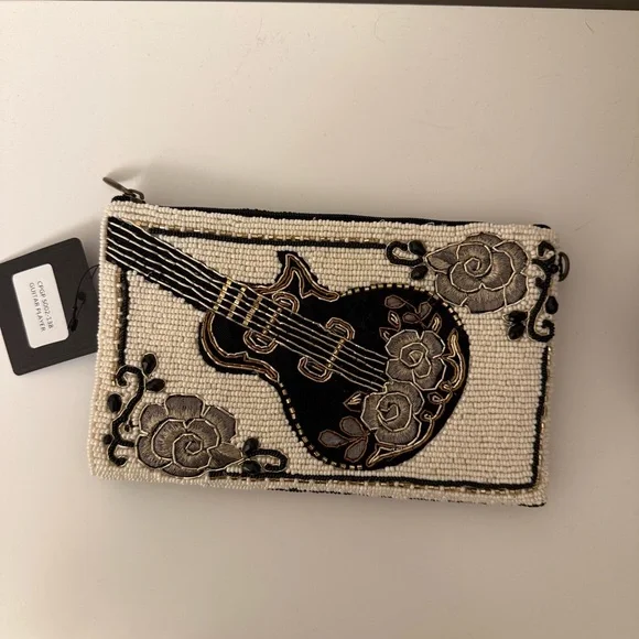NWT Mary Frances Hand-Beaded Guitar Crossbody Mini clutch Purse - Picture 7 of 9